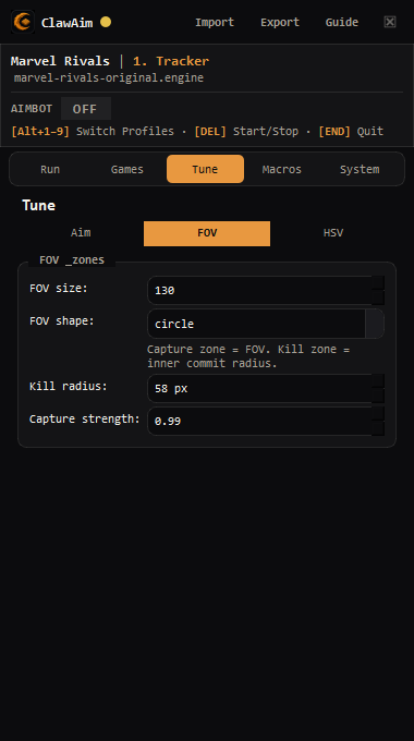 ClawAim Tune FOV settings